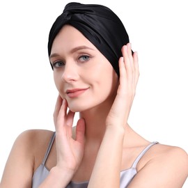 DAISYSILK 22 Momme 100 Pure Mulberry Silk Hair Bonnet for Sleeping Double Layered Silk Hair Wrap for Women with Elastic Stay On Head, Black