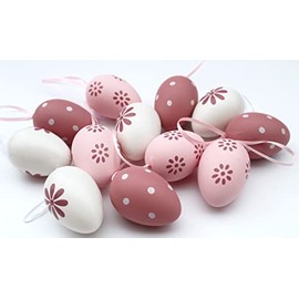LB H&F Set of 12 Easter Eggs Plastic for Hanging Pink White Pastel Easter Decoration Easter Decoration Size: 6 cm (Pastel)