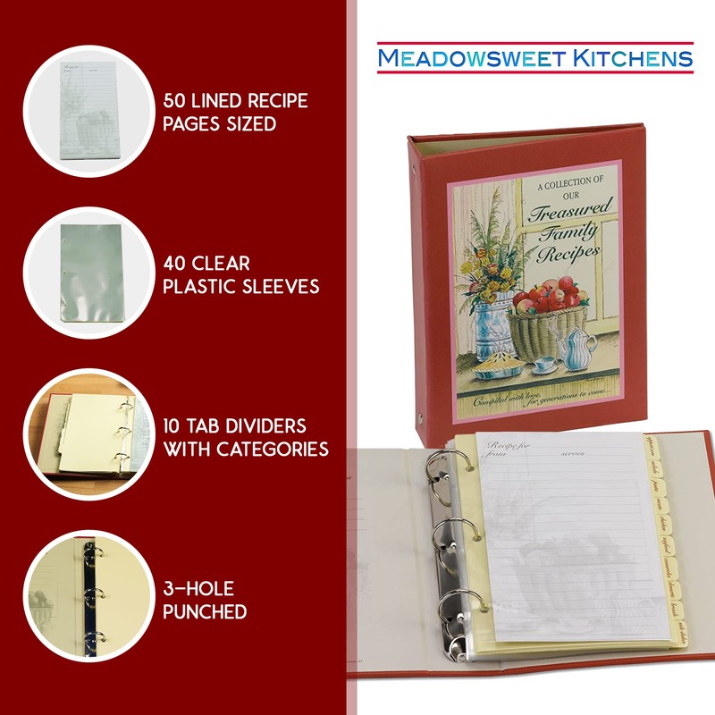 Meadowsweet Kitchens Treasured Family Journal Recipe Binder - Cookbook Organizer,