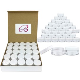 (Quantity: 150 Pieces) Beauticom 5G/5ML Round Clear Jars with White Lids for Powdered Eyeshadow, Mineralized Makeup, Cosmetic Samples - BPA Free