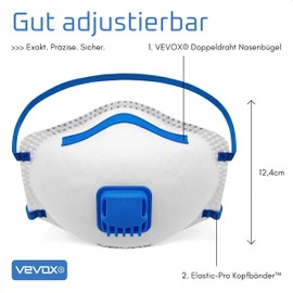 VEVOX VEVOX? FFP2 Maske mit Ventil C 5er, 10er oder 20er Set C Staubmaske C Atemschutzmaske C Staubschutzmaske C Feinstaubmaske C Atemschutz z.B. gegen Feinstaub, Schleifstaub oder Baustaub