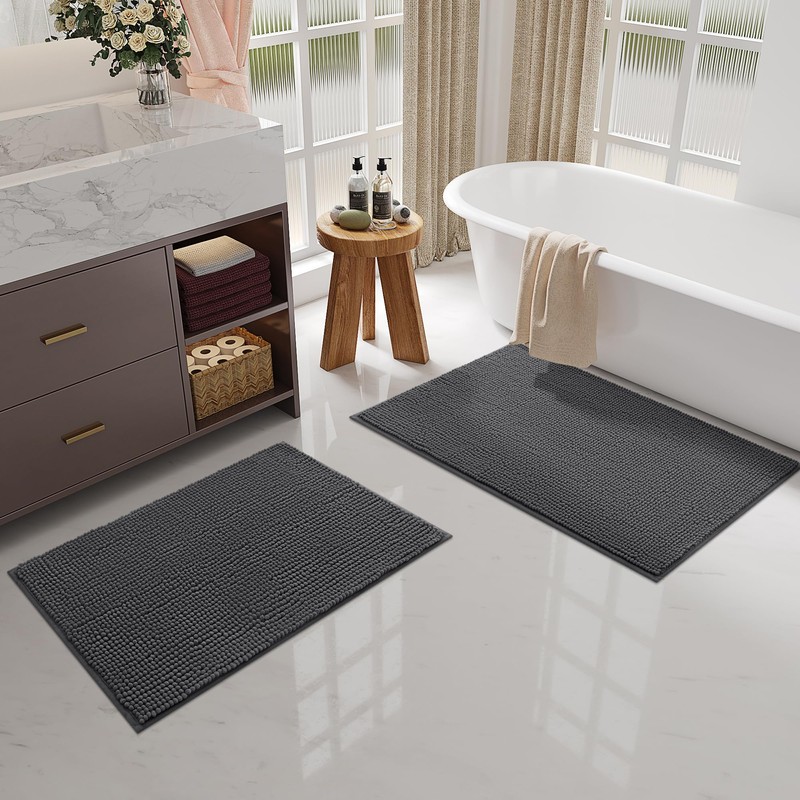 OLANLY Chenille Bath Mat, Non-Slip Bathroom Rug, Soft Bath Mat,