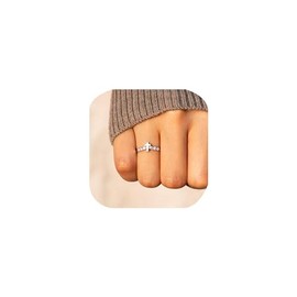 ZDIFDIC Dainty Trendy Stackable Ring Thin Cz Cross Rings for Women Simple Statement Wedding Bands Eternity Promise Ring for Her Cubic Zirconia Half Eternity Engagement Ring(7#), silver, R-Q538-P7