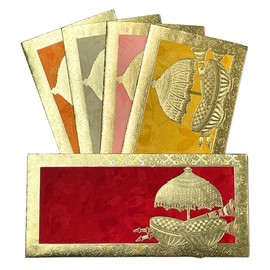Metallic Paper Shagun Envelopes for Gifting Cash Sagan Lifafa Wedding, 19 X 9 cm, Multicolored 5 (Pack of 5) - Umbrella Dhol Design