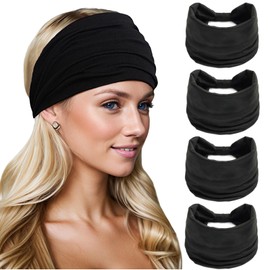 Dresyu Extra Wide Headbands for Women Boho Workout Knotted Head Bands for Women's Hair Non Slip Headwrap Yoga Running Sports Hairdband Hair Accessories 4 Pack