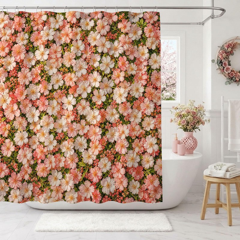 Floral Shower Curtain Pink Farmhouse Flowers Shower Curtain 72 X
