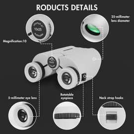 BOSSDUN Compact Binoculars for Adults with High Power, 10 x 25 Small Waterproof, Fogproof and Shockproof Binoculars for Children, Bird Watching (H)