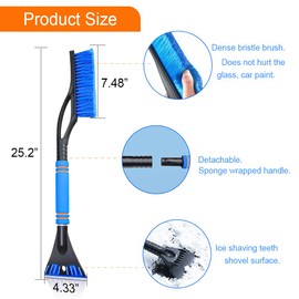 Mearo Snow Brush for Car, Snow Shovel, 25 Inch 2 in 1 Snow Brush and Detachable Ice Scraper with Ergonomic Foam Grip for Windshield Snow Ice Removal, Car Accessories Universal for Car SUV Truck (Blue)