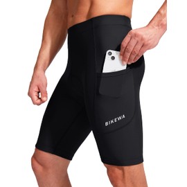 Bikewa Men's Bike Shorts 3D Padded Cycling Road Biking Mountain Riding Biker Bicycle UPF 50+ Cycle Shorts Zipper Pockets