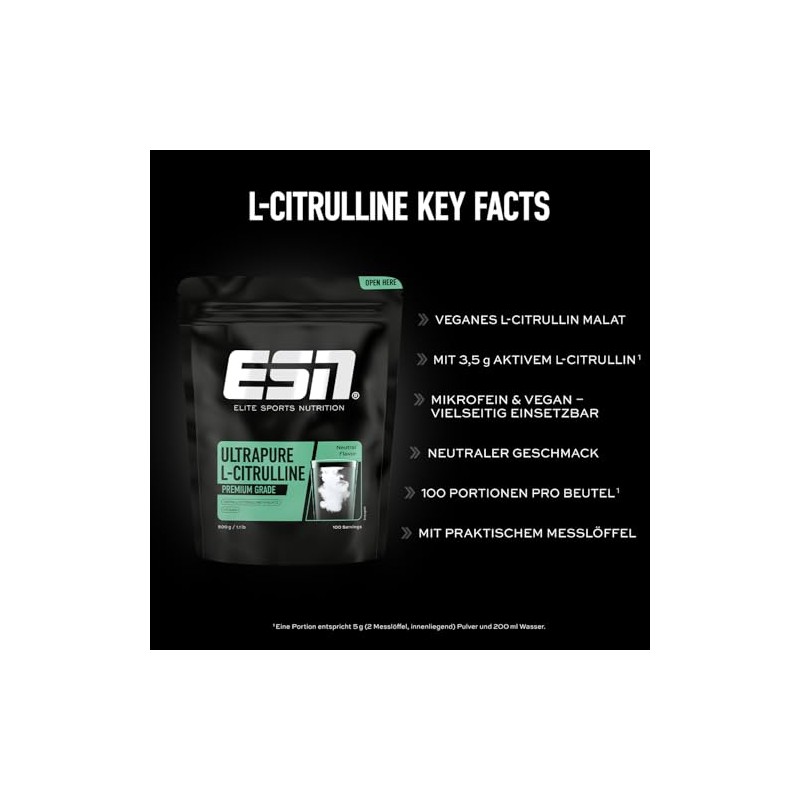 ESN Ultrapure L-Citrulline, 500g Bag, 100 Servings, Vegan