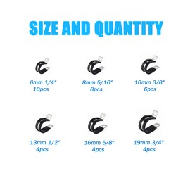 BESTYCHAO 36PCS 6Size Pipe Clamps Assortment Kit, Stainless Steel Hose Clips 6mm 8mm 10mm 13mm 16mm 19mm, Rubber Lined P Clips for Plumbing,Tube,Pipe,Cable
