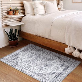 XSIVOD Entryway Rug Indoor Door mat, Grey Small Washable Area Rugs for Kitchen Bathroom Mat, Low Pile Vintage Rug, Non-Slip Bedroom Carpet for Front Door Entrance Welcome Mat, 60 x 90 cm