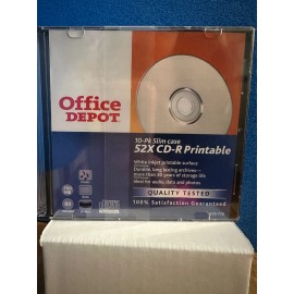 Office Depot CD-R PRINTABLE, 700 MB, 80 MIN, 52X, SEALED PACKAGE OF 10 IN SLIM CASES
