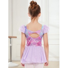 DGSHIRLDJO Girls Ballet Leotards Sparkly Ruffle Sleeve Mesh Dance Dress Ballet Outfit for Toddler 2-12 Years (UK, Numeric, 130, Regular, Purple)