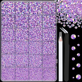 25000Pcs Resin Jelly Rhinestones for Crafting, Lavender Purple AB 2-6mm Mixed Sizes Non Hotfix Flatback Gems, Bedazzling Crystal for DIY Crafts Clothing Tumblers Mugs Shoes Fabric Nail Art