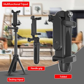 Portable Foldable Mini Desktop Tripod Phone Holder with 3 Sections Extendable Adjustable Phone Clip Length for Smartphone Vlog Recording Selfie Live Stream