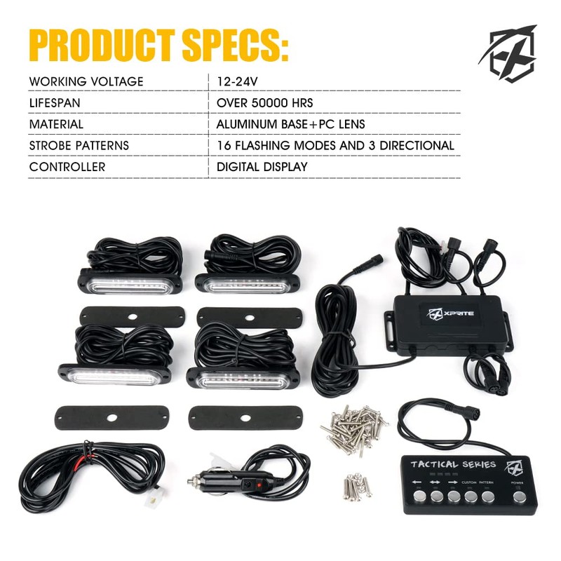 Xprite Red Blue LED Surface Mount Strobe Police Lights Kit,