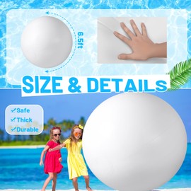 Gemscream 2 Pcs 6.5 Feet White Giant Beach Ball Large Inflatable Ball Swimming Pool Party Ball for Summer Beach Massive Beach Decorations Supplies for Water Games Birthday Pool Party