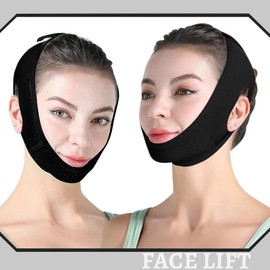 XBFOCNH Reusable Chin Strap, V-shaped Chin Face Tightening Band, Face Mask V Line Lifting Mask, Can Be Used Anytime, Black