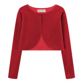 Bolerose Girls Long Sleeve Velvet Childrens Kids Sweater Bolero Shrug (Red, 11-12 Years)