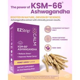 KSM-66 Ashwagandha Oral Strips - Stress Relief & Focus Supplement | Honey Lemon Flavor | Sugar-Free, Gluten-Free, Non-GMO | 60 Pack | Made in USA