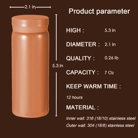Small Thermos Flasks Stainless Steel - Cute Water Bottle, Vacuum Insulated Bottle for Hot and Cold Drinks (BPA Free, Orange, 200 ml)