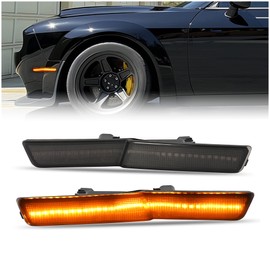 HECASA Front LED Side Marker Lights Compatible with 2018-2022 Dodge Challenger SRT Hellcat Redeye Super Stock Jailbreak Demon, R/T Scat pack Widebody Shaker, Turn Signal Lamp Smoke Lens Amber LED 2Pcs