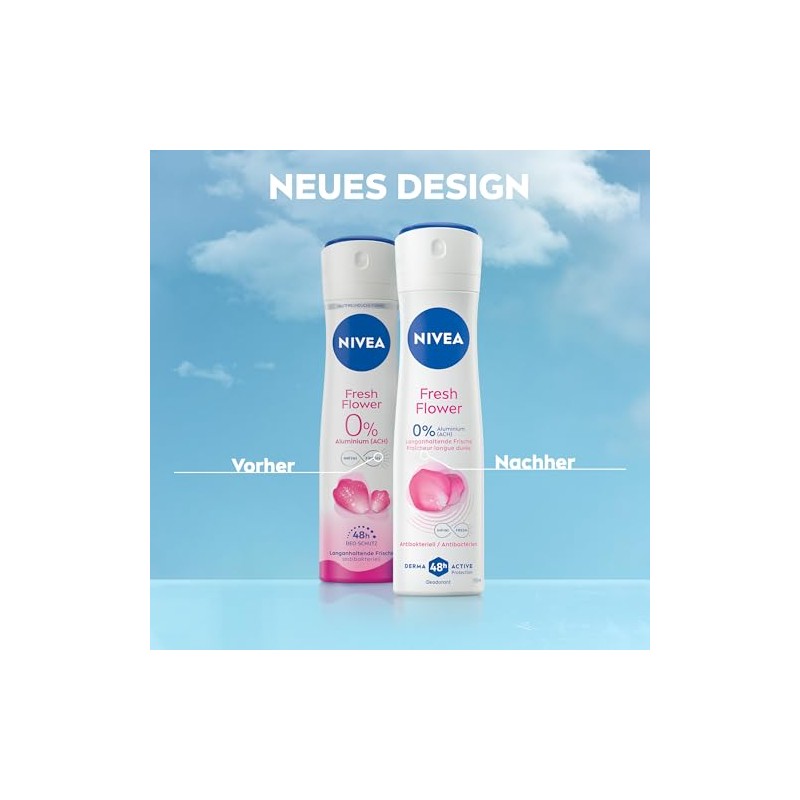 NIVEA Fresh Flower Deospray, Deo ohne Aluminium (ACH) mit sanfter
