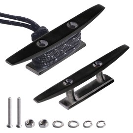 RiaYer 6 inch Boat Dock Cleat, Black 316 Marine Grade Stainless Steel Open Base Cleats with Hardware, Heavy Duty Mooring Accessories for Yacht Kayak Jetski (2-Pack)