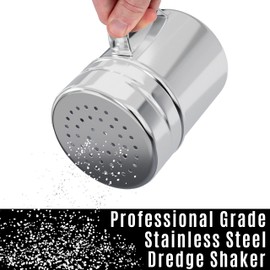 CUSINIUM 10oz Stainless Steel Salt Pepper Dredge Shaker - with Plastic Cap - with Handle