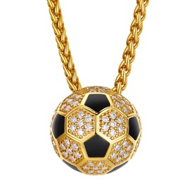 Richsteel 3D Soccer Football Necklace Lucky Charm Pendant, CZ 18K Gold Plated Stainless Steel Chain Jewelry Mens Womens Sports Jewelry