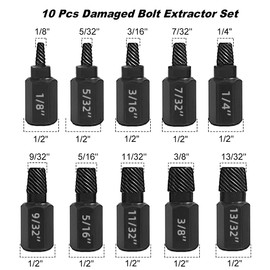 Saipe 10 PCS Damaged Bolt Extractor Kit Heavy-Duty Screw and Bolt Extractor Drill Bit Set Hex Shank Rounded Bolt Remover Tools Easy Removal of Rusty and Broken Bolts for Automobile Repair