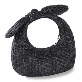 Summer Clutch Purses Women 2025 Knot Bow Top Handle Straw Crescent Handbag Vacation Beach Wallets Casual Pouch, B-black