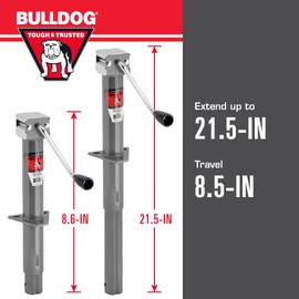 Bulldog 1551570117 Round Trailer Jack, A-Frame, 2,000 lbs. Lift Capacity, Sidewind, Bolt-On, 13 Inch Travel