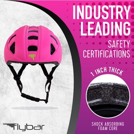 Flybar Kids Bike Helmet - Dual Certified Adjustable Dial, Skateboard Helmet, Roller Skating, Pogo, Electric Scooter, Snowboard, Youth and Toddler Helmet, Boys & Girls 3-14 (Pink,S)