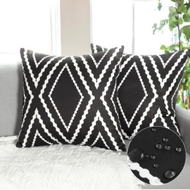 Dremisland Outdoor Waterproof Throw Pillow Covers Set of 2 Black and Geometric Pillowcases Decorative Boho Aztec Cushion Covers for Bed Patio Garden Couch Sofa