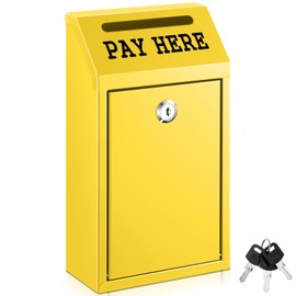 Yaocom Safe Cash Box Money Collection Metal Donation Box with Lock Wall Mount Pre Drilled Mailbox Delivery Ballot for Home Office Outdoor Self Serve Stand(Yellow,10.2 x 5.7 x 2.8 Inch)