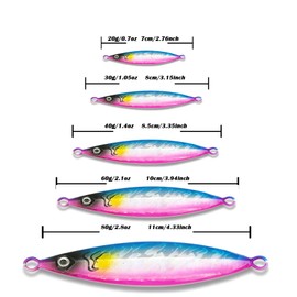 Saltwater Sea Fishing Jig Jigging Lures Kit, 5 Pieces Kit, Fast Speed Slow Jigs, Laser Color, 3D Eyes, Sinking Vertical, Metal Jig, Fish Bait, Tuna (5PCS 40g)