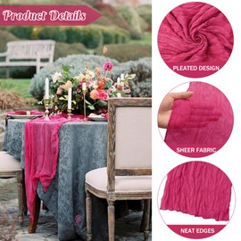 6 Pieces Hot Pink 10FT Cheesecloth Table Runner Boho Gauze Fabric Table Runner Rustic Sheer Runner for Wedding Birthday Baby Shower Party Boho Table Decoration（Hot Pink）