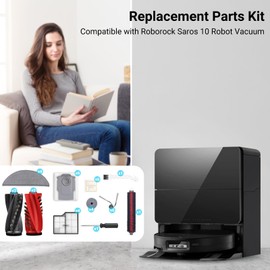 37-Piece Accessory Kit for Roborock Saros 10 Robot Vacuum 4 Main Brushes, 1 Base Station Brush, 4 HEPA Filters, 4 D-Shaped & Round Mop Pads, 6 Side Brushes, 6 Dust Bags,1 Cleaning Brush & Screwdriver