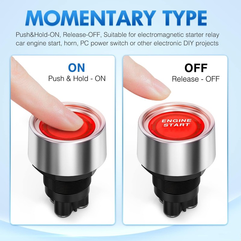 Greluma 1 Piece Universal 12V-24V 50A SPST Momentary Start Switch