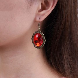 Allereya Vintage Oval Ruby Earrings Red Ruby Earrings Hollow Ring Circle Earrings Crystal Ruby Hook Earrings Jewellery for Women and Girls (Red), Zinc