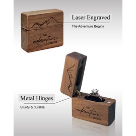 Wooden Engagement Ring Box – Perfect for Proposals, Wedding Day Ring Case (The adventure begins)