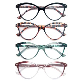 HEEYYOK Women Reading Glasses 4-Pack,Cateye Readers Glasses Small Face Comfort Spring Hinge (2.25, 4 Mix Color)