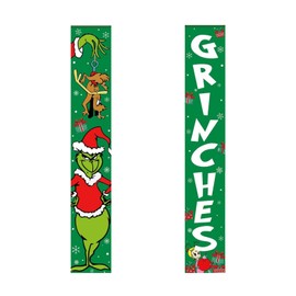 Christmas Door Cover, Green Christmas Decoration 35.4 x 70.9 INCH Christmas Door Banner Xmas Decorations for Outdoor Home Decor Wall