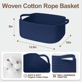 WILLITAT Cute Blue Woven Basket, Empty Gift Basket for Christmas, Thanksgiving, Easter, Birthday, Cotton Rope Storage Bin with Handle for Gift, Dog Toy Box, Baby Nursery Organizer, Dark Blue Decor