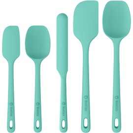 ChefAide 5 Pieces Silicone Spatula Set, Food Grade Rubber Spatula, Upgrade Strong Handle with Ergonomic Grip, Heat Resistant Up to 600°F for Nonstick Cookware, Cooking Mint