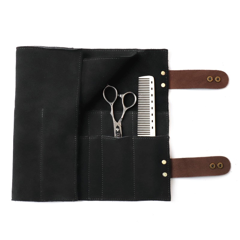 Salon Scissors Bag Roll Up, 12 Pockets Genuine Leather Stylist
