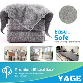YAGE Microfiber Cleaning Cloths,Super Soft & Absorbent, Streak-Free & Reusable for Home, Kitchen, Car, and Bathroom Surfaces. Grey,40x28cm, Pack of 3