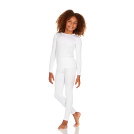 Thermajane Thermal Underwear for Kids Long Johns, Girls Thermal Underwear Set, Base Layer Kids Long Underwear (White, Small)
